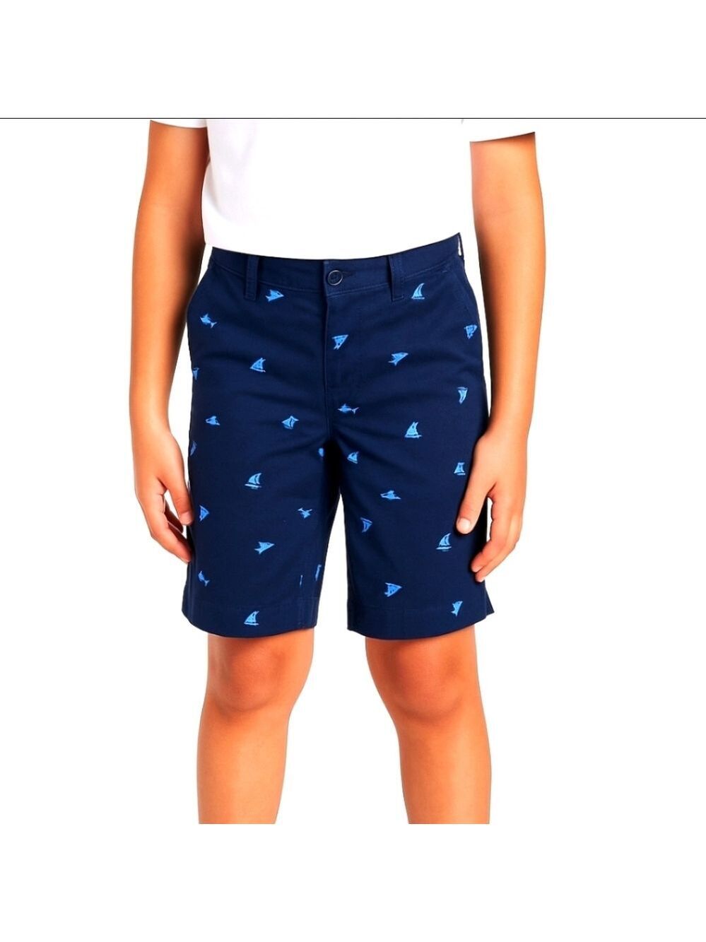 Faded Glory Boys’ Navy Blue Chino Shorts with Nautical Print Size 12 Summer Kid